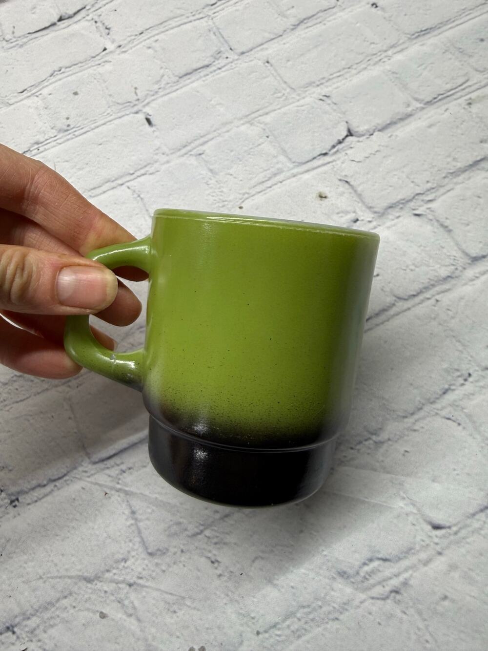 Vintage Anchor Hocking Fire King Stacking Avocado Green Two Toned Coffee Mug